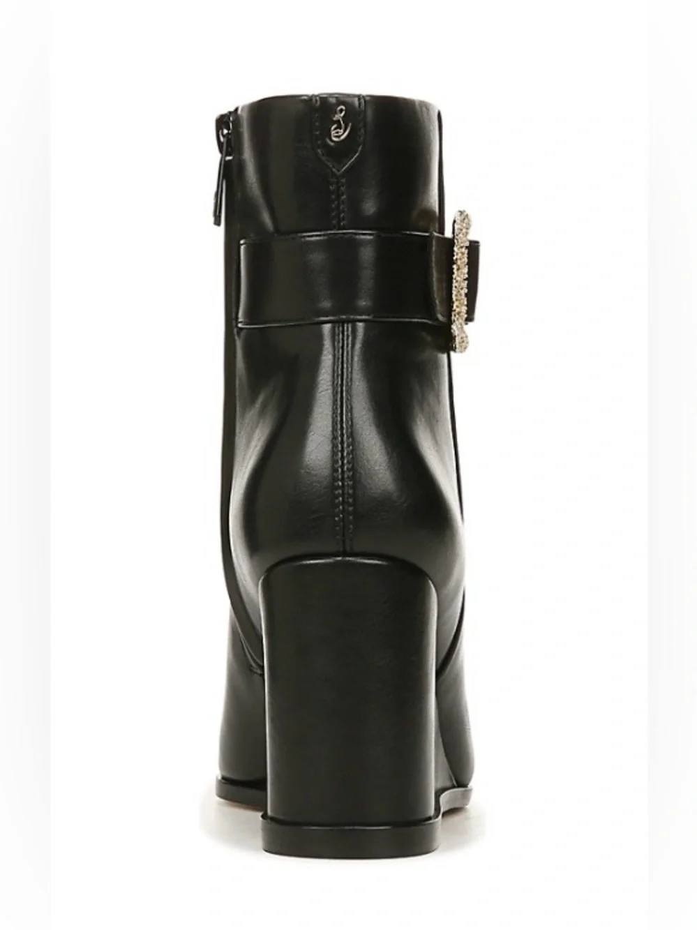 Sam Edelman Black Leather Pointed Wedge Ankle Boot with Rhinestone Buckle. NWT